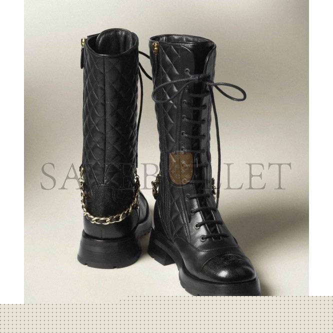 Ch*el lace-ups lambskin & grained calfskinblack g39394 y56181 94305