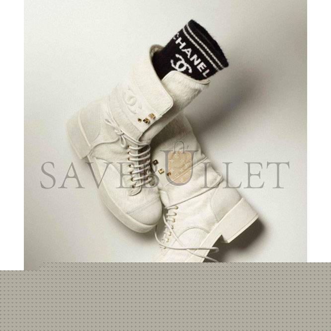 Ch*el lace-ups calfskin, knit & suede calfskinwhite & black g39506 y56127 k4955