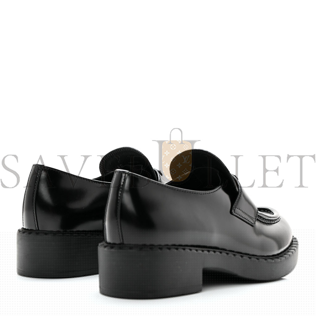 Pra*a spazzolato metal triangle logo 50mm loafers 40 black