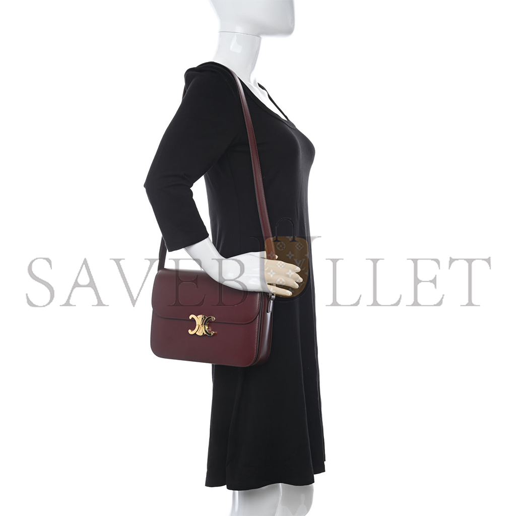 Ce**e shiny calfskin medium triomphe light burgundy  (23*15*5cm)