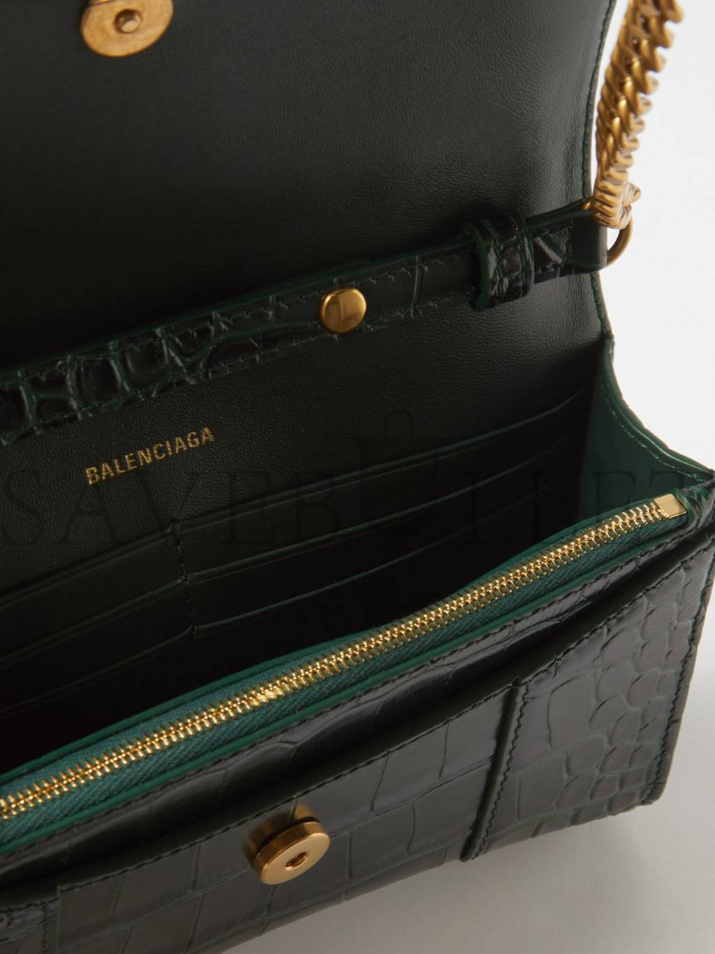 Ba*len*cia*ga green hourglass croc-effect leather cross-body bag  matchesfashion us (19.8*12.1*5cm)