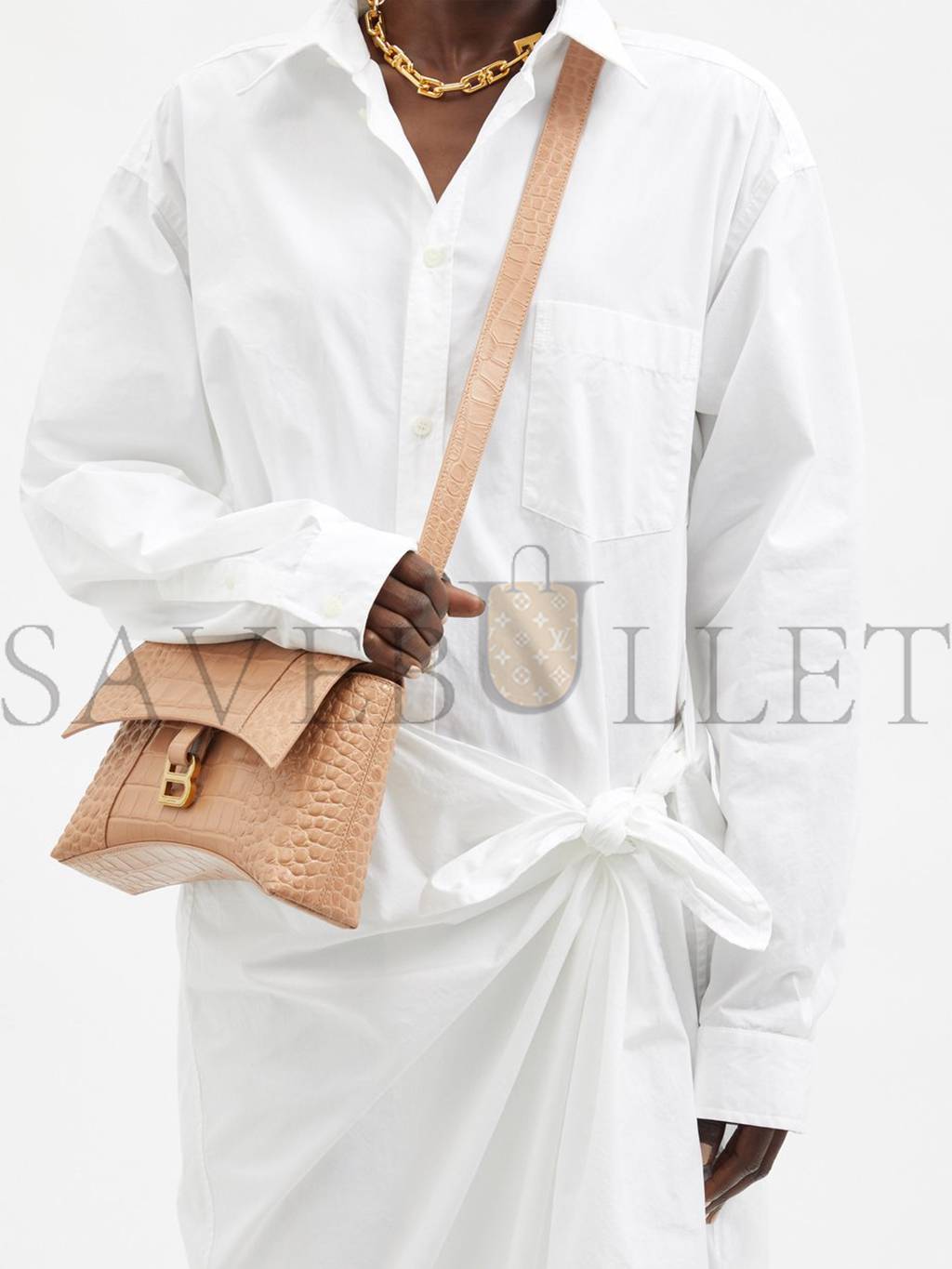 Ba*len*cia*ga neutral downtown xs crocodile-effect leather bag  matchesfashion us (25.9*16.5*7.1cm)