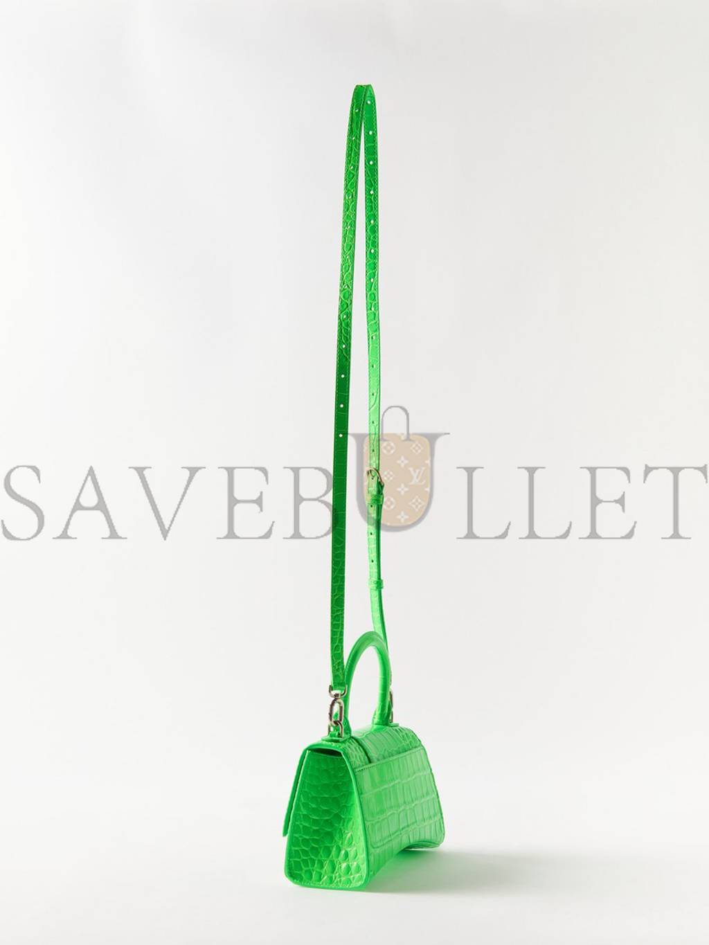 Ba*len*cia*ga green hourglass xs crocodile-effect leather bag  matchesfashion us (19*12.5*8cm)