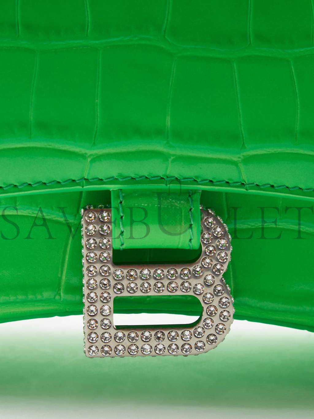 Ba*len*cia*ga green hourglass xs crocodile-effect leather bag  matchesfashion us (19*12.5*8cm)