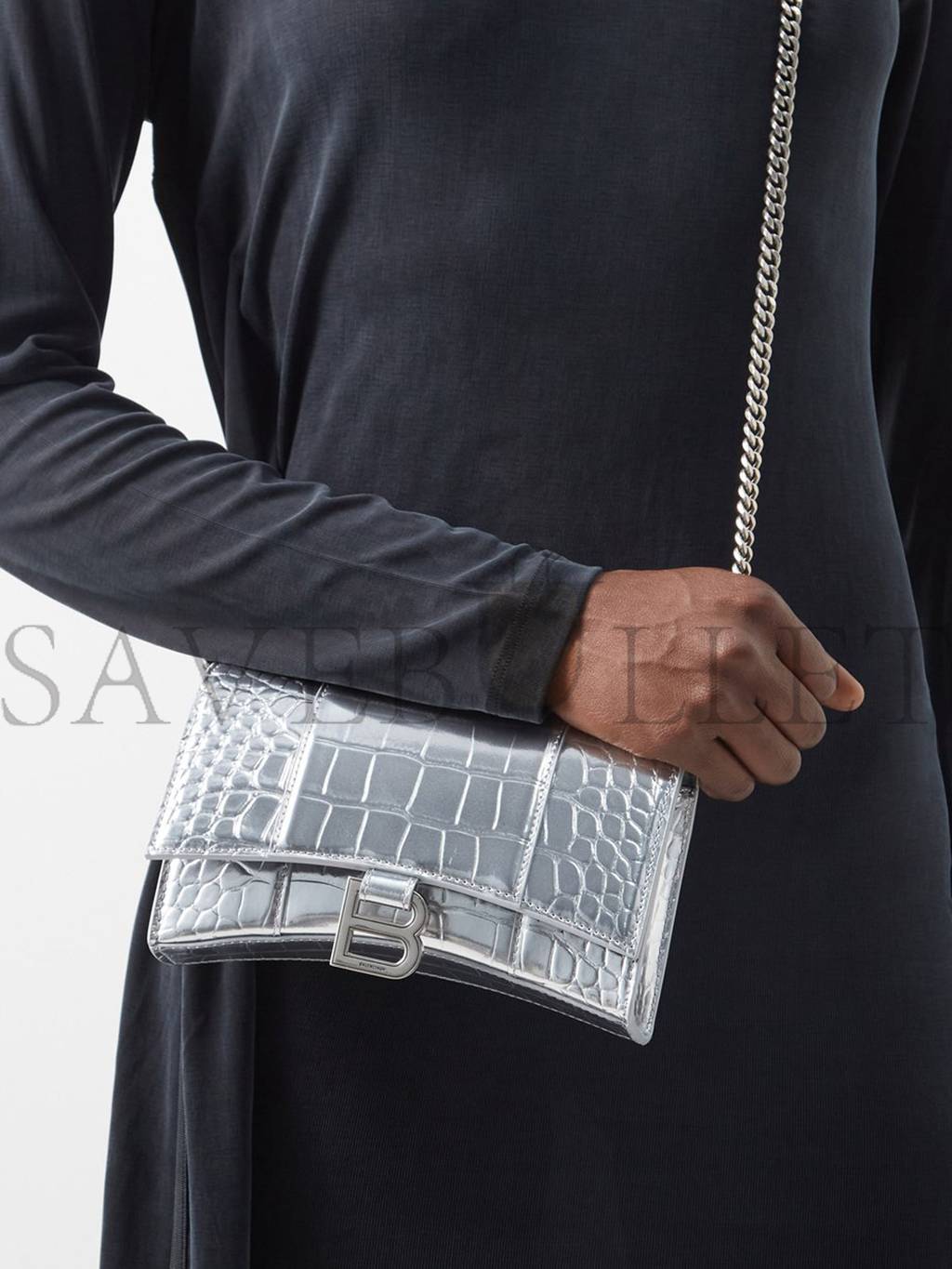 Ba*len*cia*ga silver hourglass crocodile-effect leather cross-body bag  matchesfashion us (19*12*4.5cm)