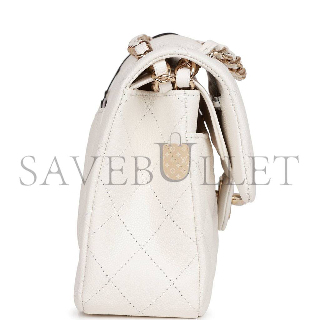 Ch*el small classic double flap white caviar  gold hardware (23*13*6cm)