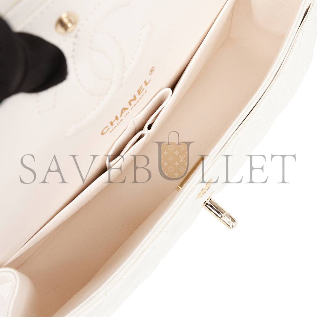 Ch*el small classic double flap white caviar  gold hardware (23*13*6cm)