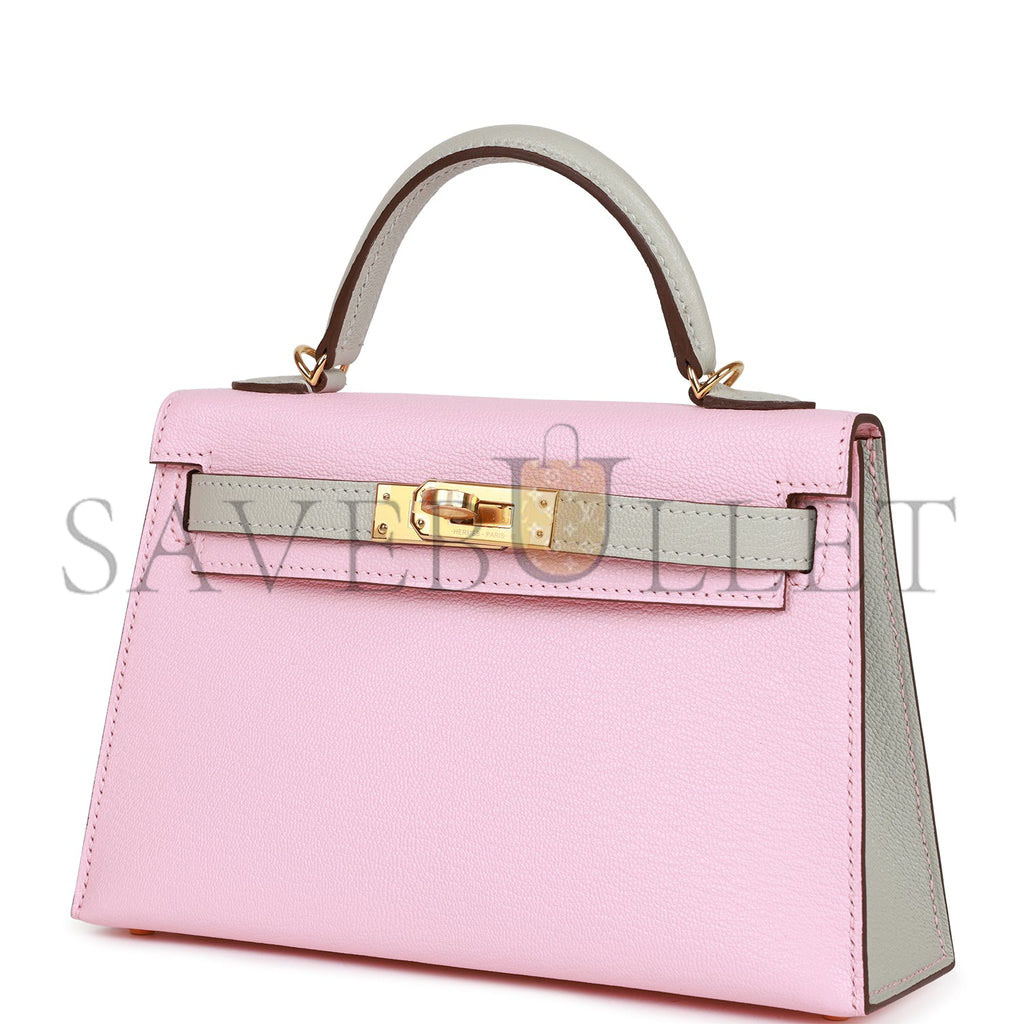 H**mes special order (hss) kelly sellier 20 rose sakura and gris perle chevre gold hardware  (19*12*5.5cm)