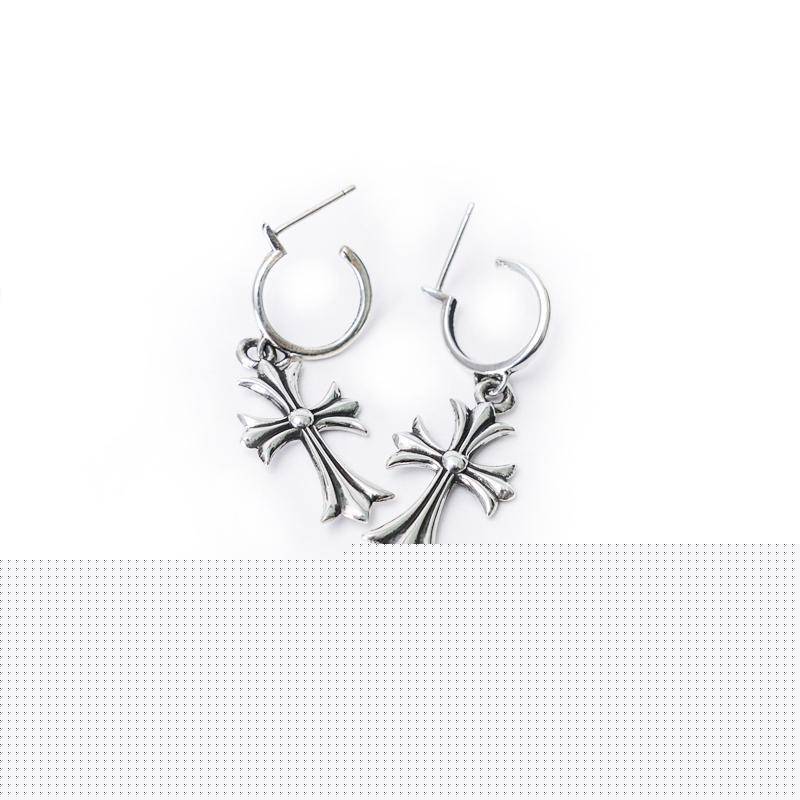 CHROME HEARTS TINY CROSS HOOP EARRING