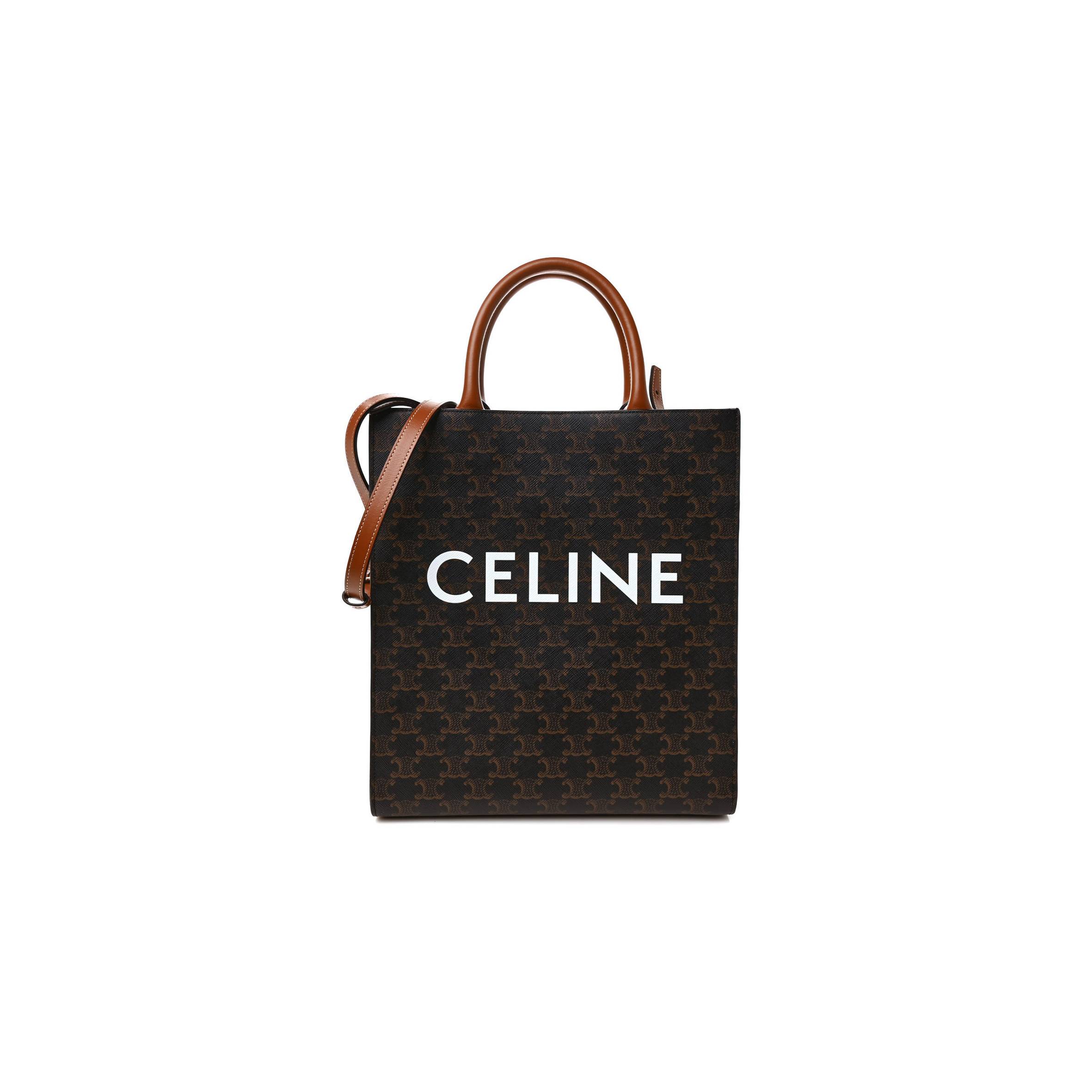 Ce**e triomphe canvas calfskin small vertical cabas tan (32*29*8cm)