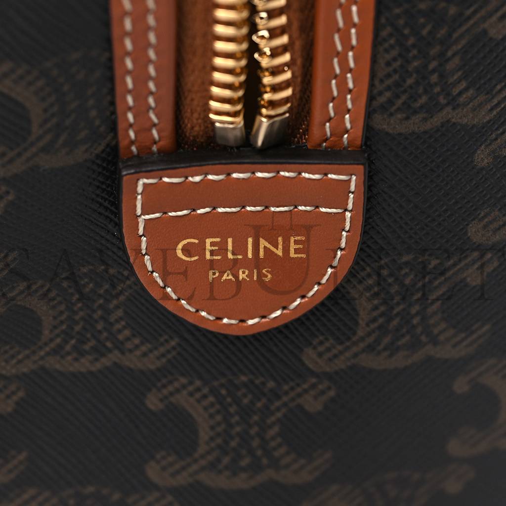 Ce**e triomphe canvas calfskin small boston bag tan  (22*18*13cm)