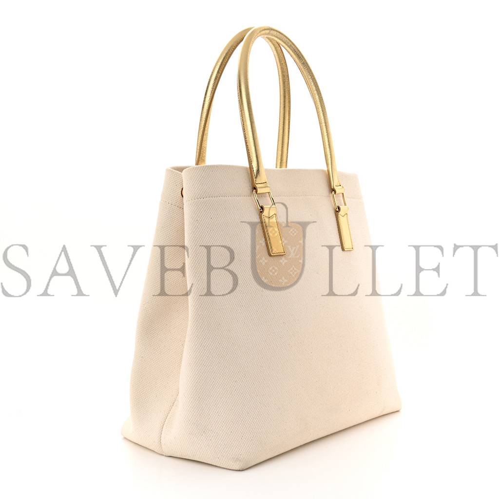 Ce**e canvas calfskin logo print small horizontal cabas gold (34*33*20cm)