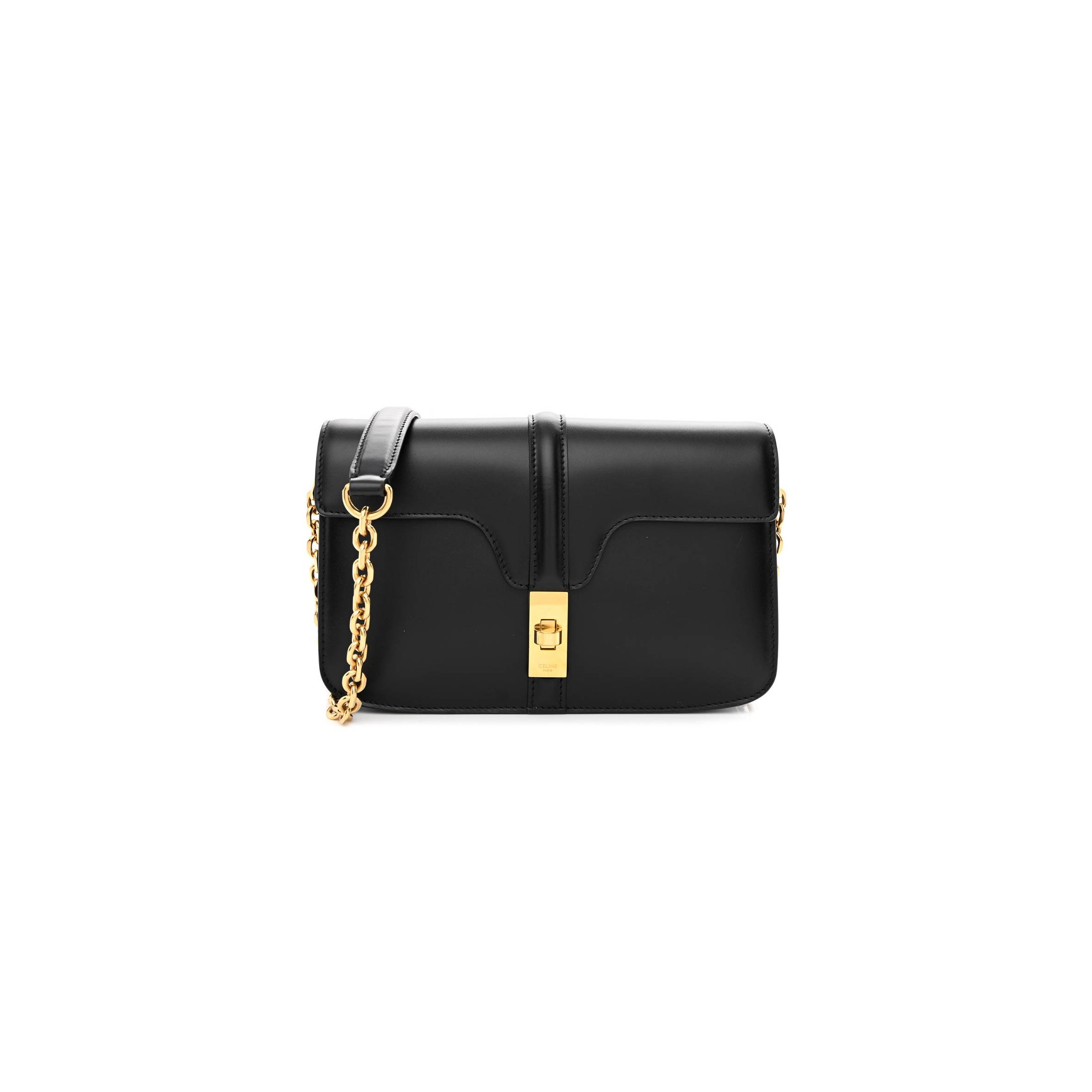Ce**e satinated calfskin 16 chain bag black (23*14*7cm)