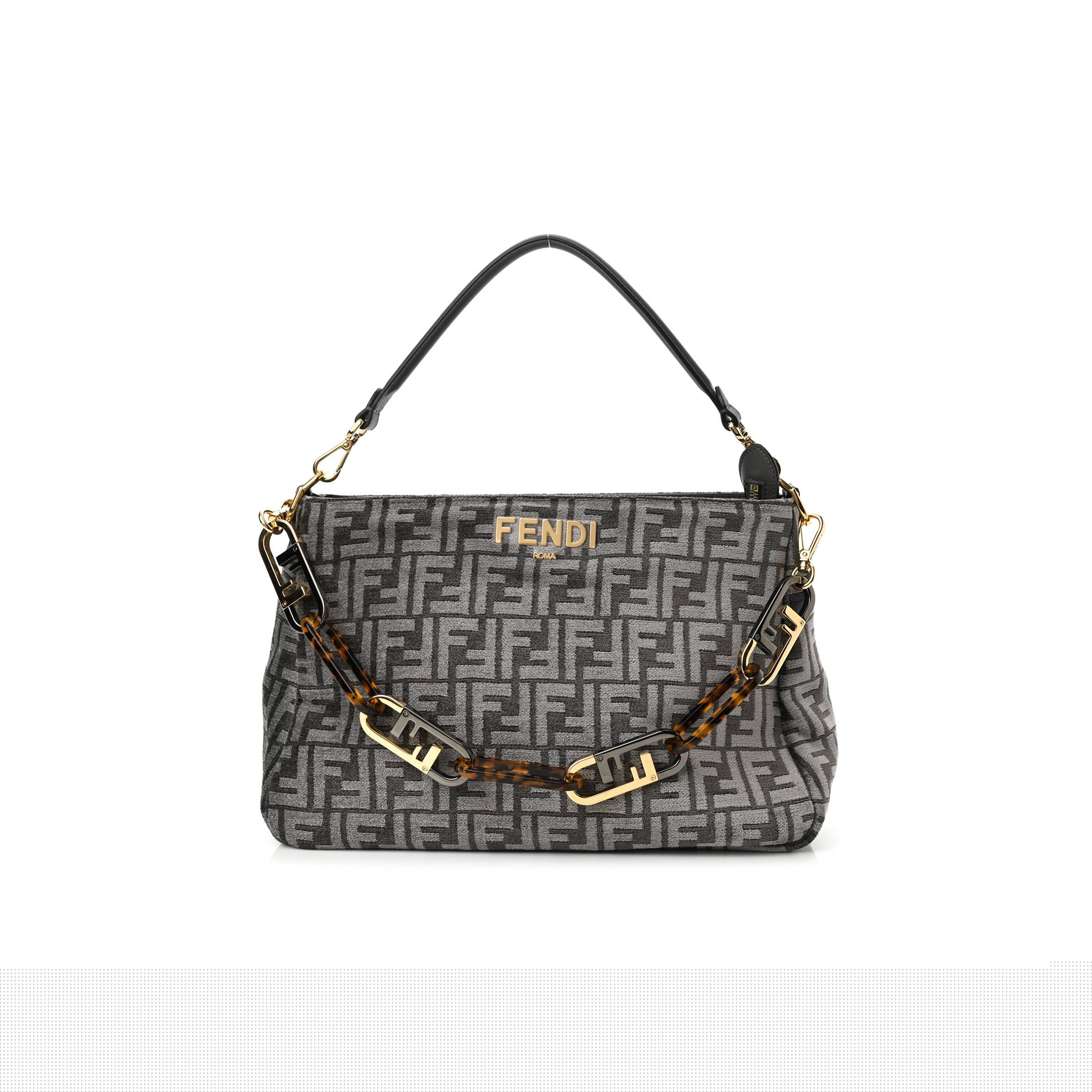 F**di chenille vitello seta plexiglass ff F**di o&#x27;lock zipper anthracite asfalto (35*23*14cm)
