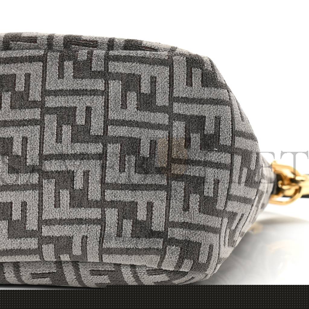 F**di chenille vitello seta plexiglass ff F**di o&#x27;lock zipper anthracite asfalto (35*23*14cm)