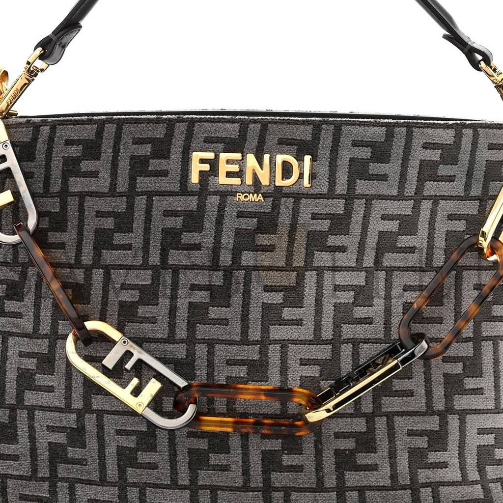 F**di chenille vitello seta plexiglass ff F**di o&#x27;lock zipper anthracite asfalto (34*23*13cm)